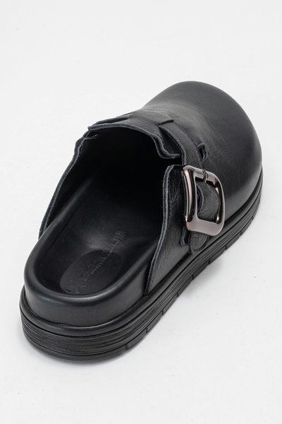 Dericlub Women's Closed-Front Buckle Sabo Casual Slippers Genuine Leather Zy 4000 Black