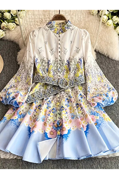 CAN ÇAPAR Rochie de damă cu model floral vintage francez