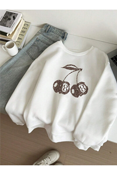 Revasser Unisex Kadın/Erkek Detaylı KİRAZ Özel Baskılı Renkli Oversize Bisikl...