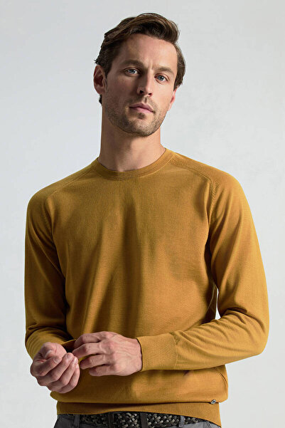 Hemington Merino Yün Hardal Rengi Bisiklet Yaka Triko