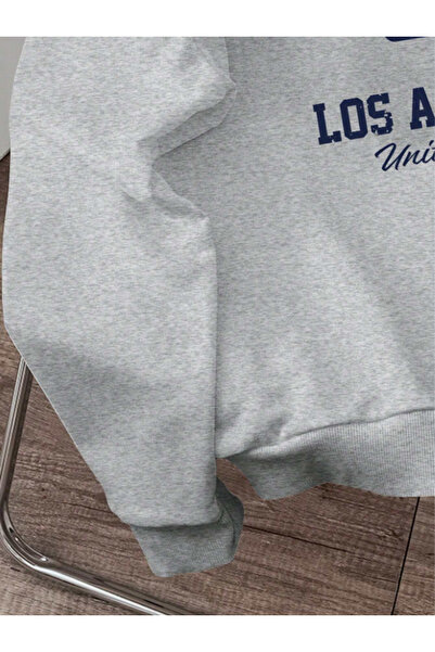 Revasser Unisex Kadın/Erkek Detaylı CAL Özel Baskılı Renkli Oversize Bisiklet Yaka Pamuklu Sweatshirt