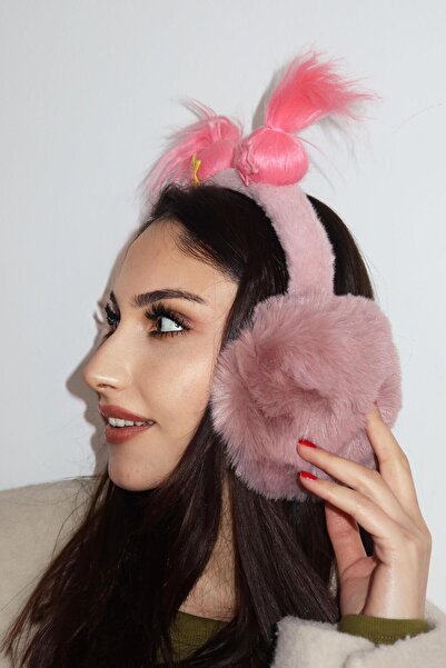 TAKIŞTIR Dark Pink Color Plush Headphones with Hair Detail