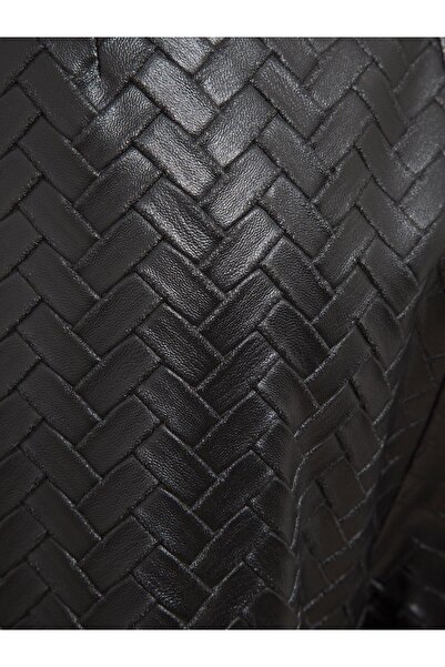 RİVUS Yüksek Belli Nervür Dikişli Sigara Paça Vegan Örgü Deri Pantolon - Siyah