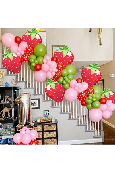 ALYA PARTİ Özel Tasarım Mat Kırmızı Çilek Folyo Balonlu Doğum Günü Seti