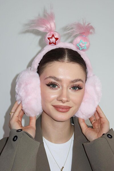 TAKIŞTIR Light Pink Color Plush Headphones with Hair Detail