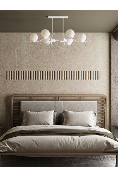 avizade MERLA2 6’lı Beyaz Metal Beyaz Camlı Avize | Modern Salon Sarkıt Aydın...