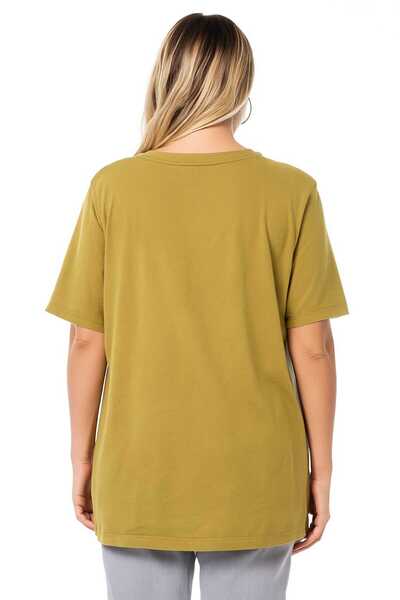 Şans Women's Plus Size Green, Crew Neck, Short Sleeve Blouse with Suzene Embroidery 65N39143