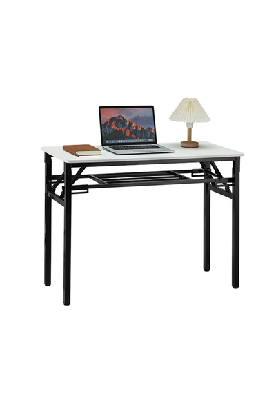 Lawazim Folding Table Double Layer 100x50cm - Desk with Shelf Wooden Top and Iron Frame