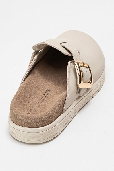 Dericlub Women's Closed-Front Buckle Sabo Casual Slippers Genuine Leather Zy 4000 Beige