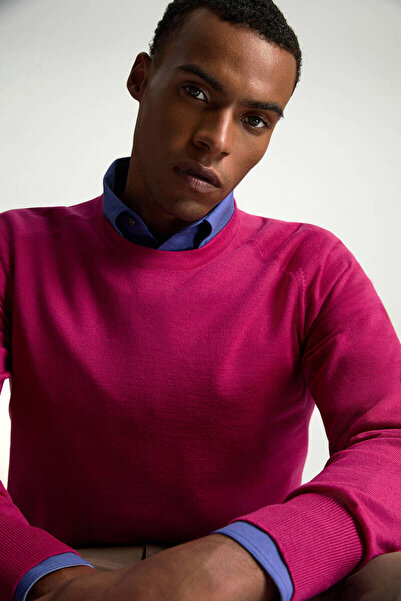 Hemington Merino Yün Fuşya Bisiklet Yaka Triko