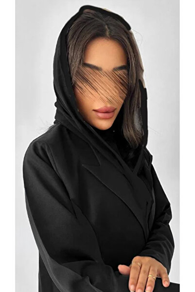 outline Black quarter-cloche abaya with blazer in cool Lemar fabric