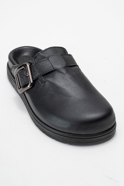 Dericlub Women's Closed-Front Buckle Sabo Casual Slippers Genuine Leather Zy 4000 Black