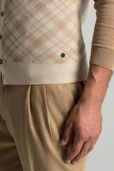 Hemington Merino Yün Baklava Desen Açık Bej Yelek