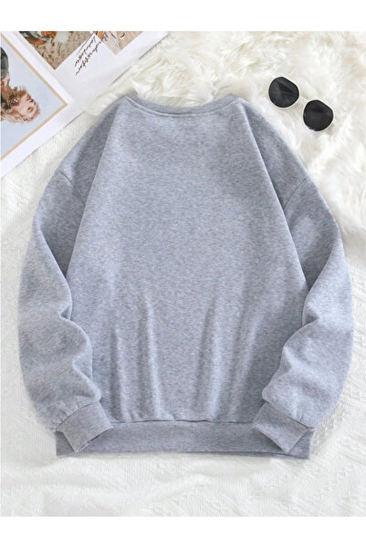 Revasser Unisex Kadın/Erkek Detaylı DAĞ Özel Baskılı Renkli Oversize Bisiklet Yaka Pamuklu Sweatshirt