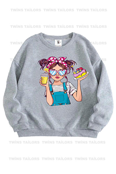 twins tailors Капибара и плюшено мече, печатани в бежово-сиво-кафяво, трислойна велосипедна блуза за момичета с подплата от полар