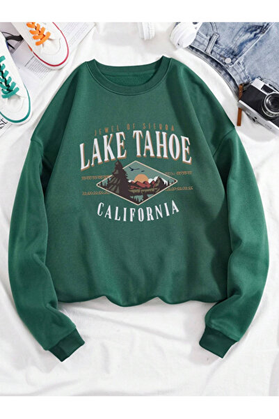 Revasser سويت شيرت قطني بياقة دائرية كبيرة الحجم مطبوع عليه CAL بتفاصيل مميزة...