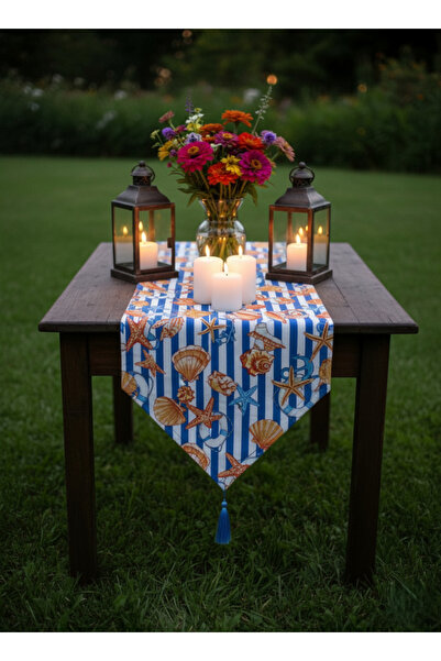 shopshop Capcanlı Renkler Față de masă cu ciucuri din material textil rezistent la pete