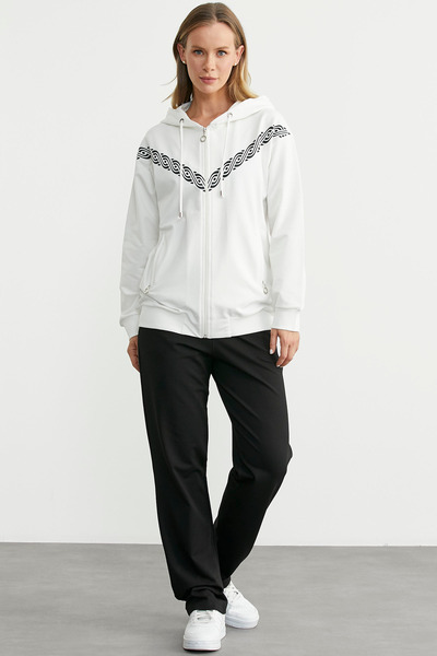 Sementa Σετ αθλητικής φόρμας με λεπτομέρεια εκτύπωσης με φερμουάρ - Εκρού