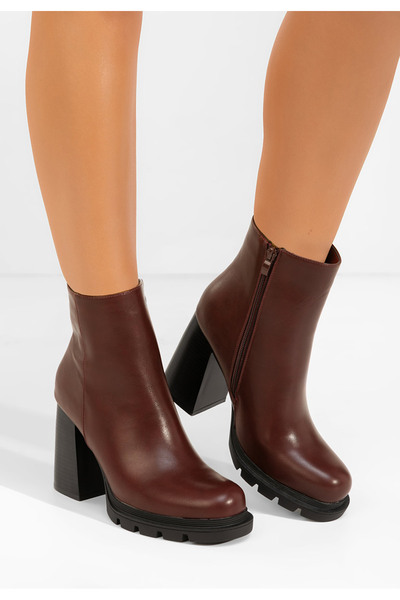 B T Shoes Μποτάκια με χοντρό τακούνι Neolia μπορντό