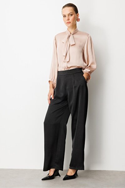 accort Arkası Lastikli Crash Kumaş Pantolon-SİYAH