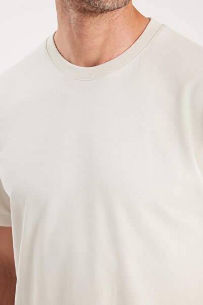 Tudors Ανδρικό μπλουζάκι με φαρδιά εφαρμογή, 100% βαμβακερό, με λαιμόκοψη ποδηλατικό, πέτρινο μπλουζάκι