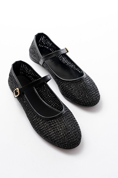 Budi 7432 Black Mesh Buckle Detailed Daily Women's Ballerinas
