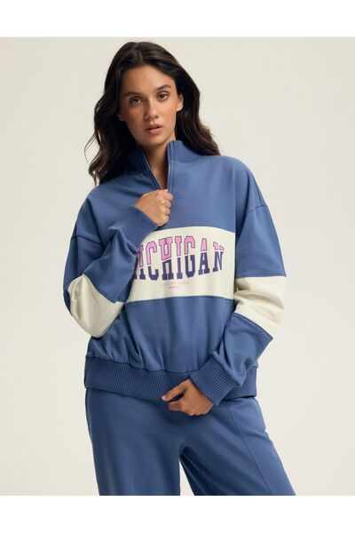 Bloovii Hanorac de damă cu guler pe jumătate cu fermoar, guler înalt, mânecă ...