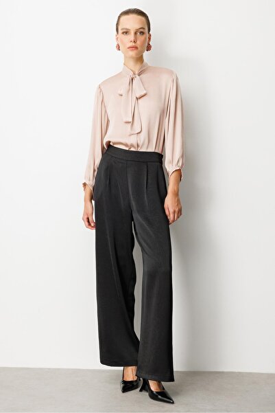 accort Arkası Lastikli Crash Kumaş Pantolon-SİYAH