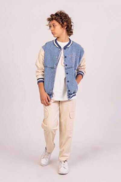 ww waka waka kids store Jachetă de colegiu din denim pentru băieți – Design streetwear fără glugă cu broderie pentru motocicliști