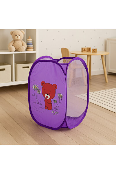 BRE HOME Katlanabilir Oyuncak Sepeti Çocuk Odası Kirli Çamaşır Filesi Mor Ayı...