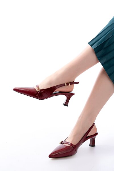 Budi H-470 Burgundy Patent Leather Hard Hat Buckle Open Back Daily Women's Sandals