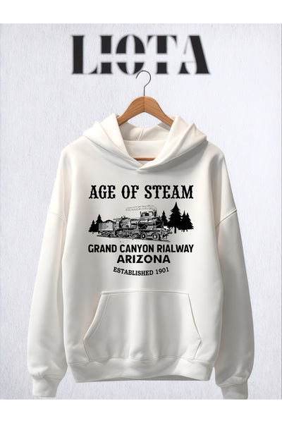 Vordevia Hanorac supradimensionat din bumbac cu 3 fire, imprimat cu Age Of Steam