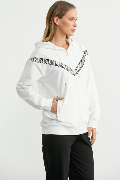 Sementa Σετ αθλητικής φόρμας με λεπτομέρεια εκτύπωσης με φερμουάρ - Εκρού