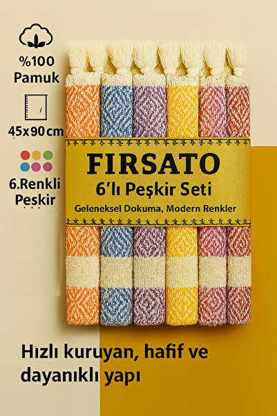 Fırsato %100 Pamuk Peşkir Seti 45x90cm 6’lı Asorti Renkli Havlu Hızlı Kuruyan...