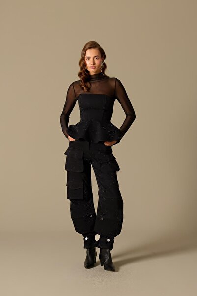 NOK İSTANBUL Femme Vibe Çok Cepli Diamond Kargo Pantolon Black