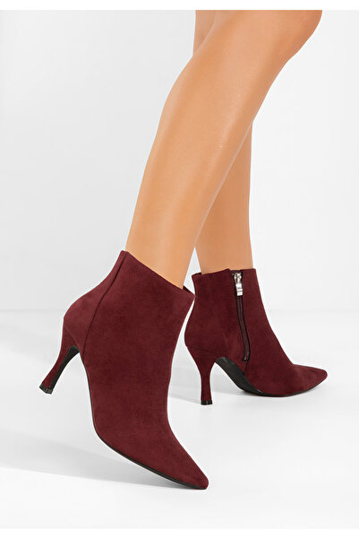 B T Shoes Bordové kotníkové boty na vysokém podpatku Jinna