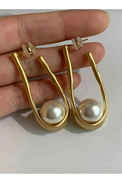 HARİNA Büyük Incili Tasarım Altın Renk Küpe