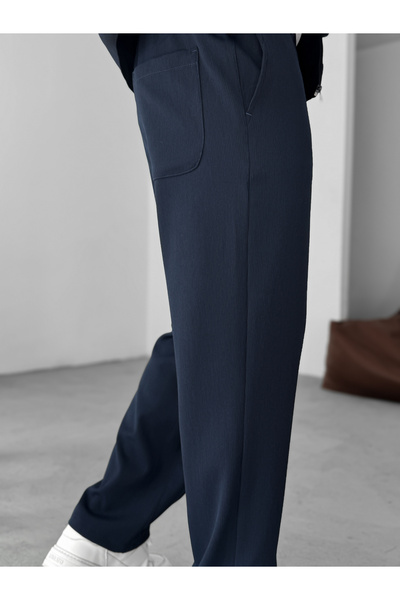 BYBASICMAN Lacivert Örme Fitilli Baggy Pantolon GJ-