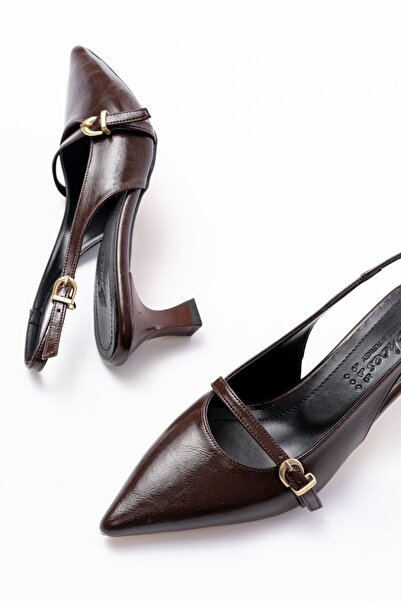 Budi H-470 Brown Patent Leather Hard Hat Buckle Open Back Daily Women's Sandals