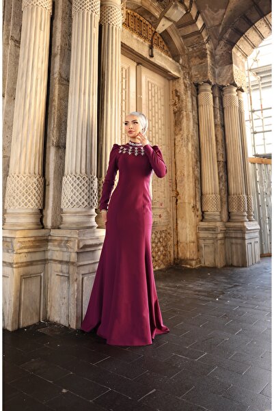 Genel Markalar Yakası Taşlı Krep Abiye Peri 1047