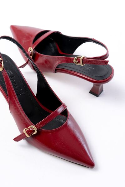 Budi H-470 Burgundy Patent Leather Hard Hat Buckle Open Back Daily Women's Sandals