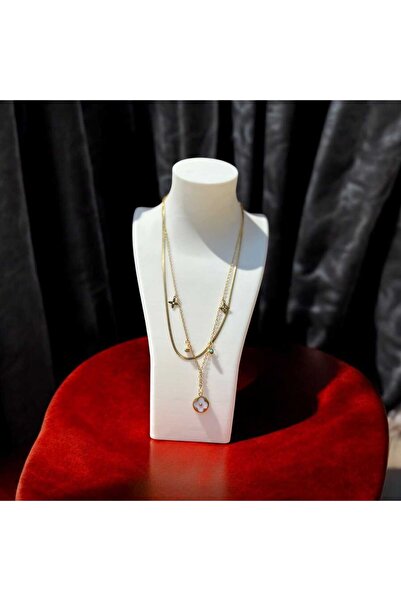 Celestia قلادة فولاذية بسلسلة مزدوجة على شكل ورقة البرسيم