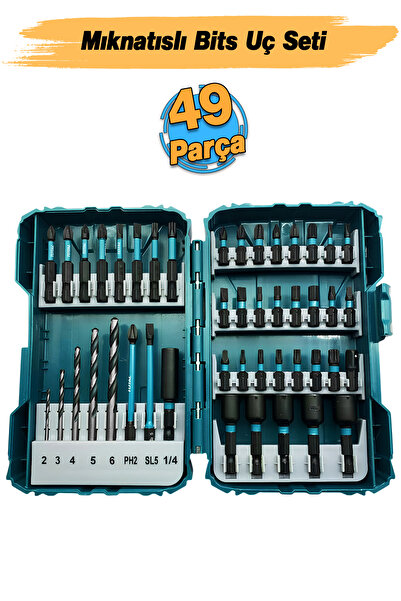 TOTAL Mıknatıslı Darbeli Bits Uç Seti 49 'lu Set PZ PH SL Torx HSS Delme Ucu Somun Adaptör Ucu Tutucu
