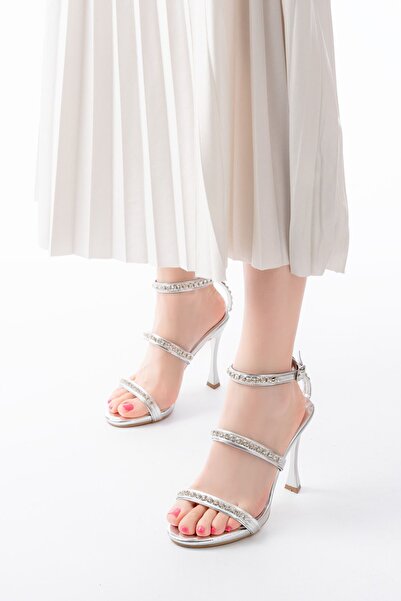Budi A-40 Silver Stone Platform Heeled Women's Shoes