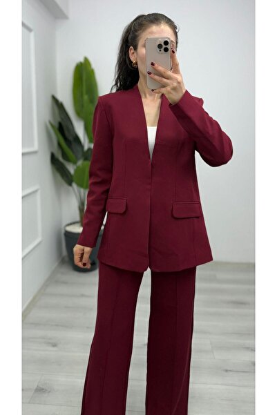TUNAM BUTİK 1083 Blazer Jacket Pants Suit Burgundy