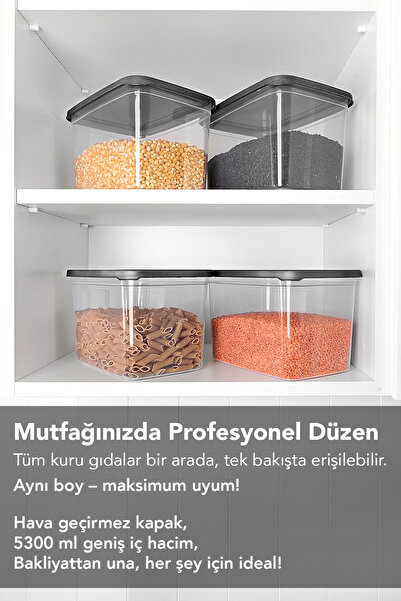 Meleni Home 4 Pieces Deep Food Storage Container with Labels - Legume Sugar Flour Container Food Storage Box 3700 ml Transparent