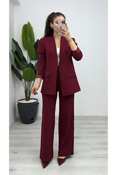 TUNAM BUTİK 1083 Blazer Jacket Pants Suit Burgundy