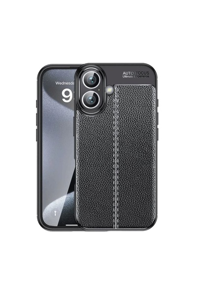 Gpack iPhone 17 uyumlu Kılıf Niss Silikon Deri Görünümlü Siyah