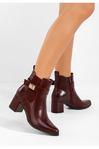 B T Shoes Bordové členkové čižmy na hrubom podpätku Nedaria