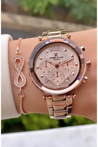 Daniel Klein Royal Kadın Kol Saati – Altın Çelik Kordon – Taşlı Yonca Bileklik Hediyeli